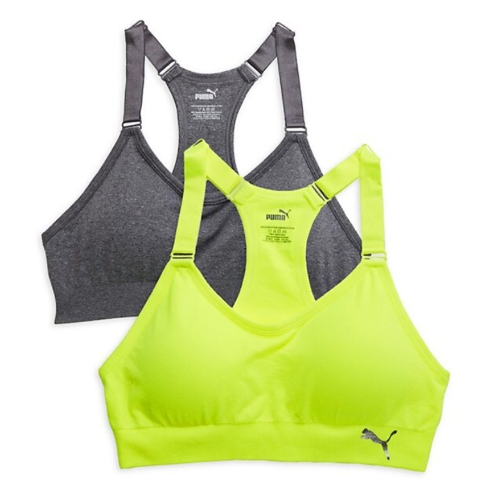 Puma Women's Seamless Sports Bra with Removable Cups, 2-Pack - Yellow/Grey